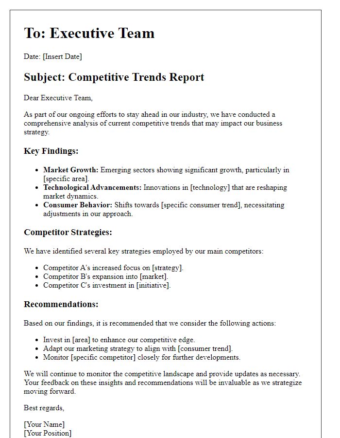 Letter template of competitive trends report for executive members