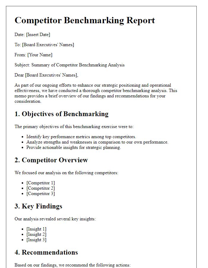 Letter template of competitor benchmarking for board executives