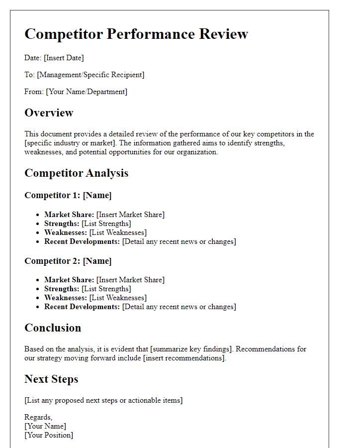 Letter template of competitor performance review for management