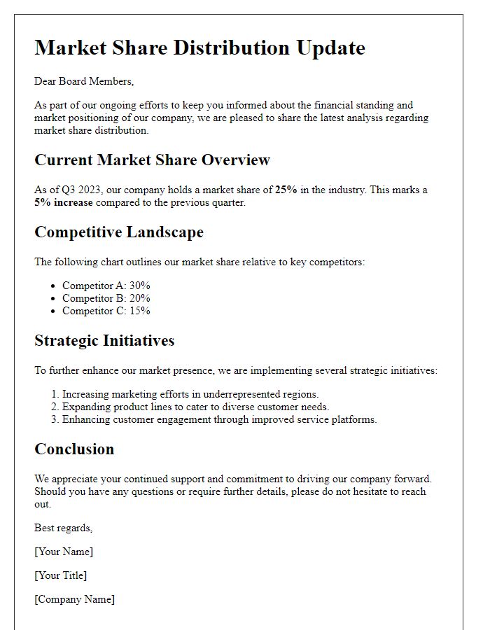 Letter template of market share distribution for board stakeholders