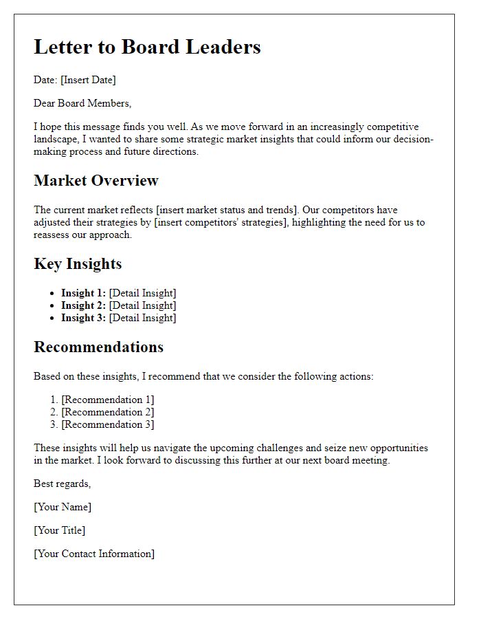 Letter template of strategic market insights for board leaders