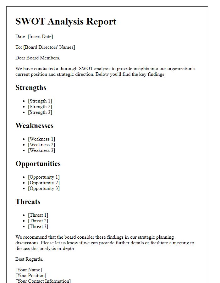 Letter template of SWOT analysis for board directors