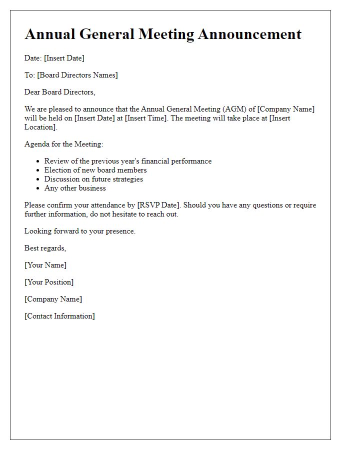 Letter template of Annual General Meeting Announcement for Board Directors