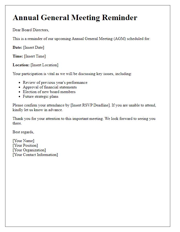 Letter template of Annual General Meeting Reminder for Board Directors