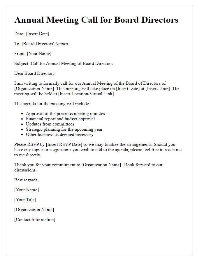 Letter template of Annual Meeting Call for Board Directors