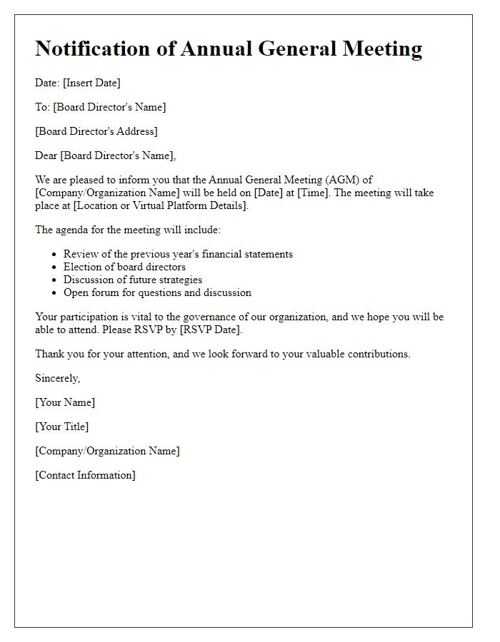 Letter template of Board Director Annual General Meeting Notification