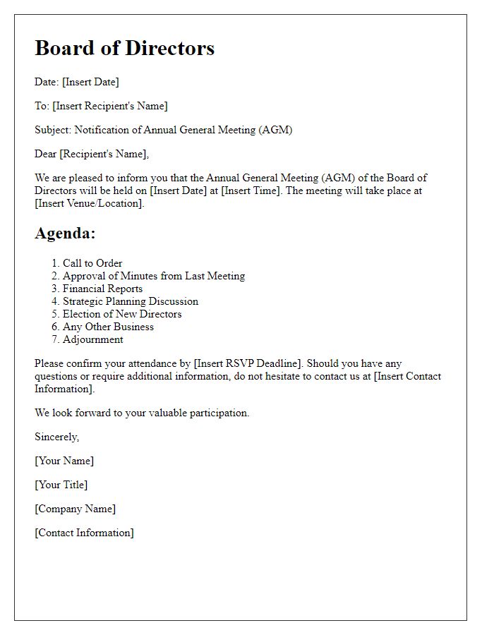 Letter template of Board Directors' AGM Details Notification