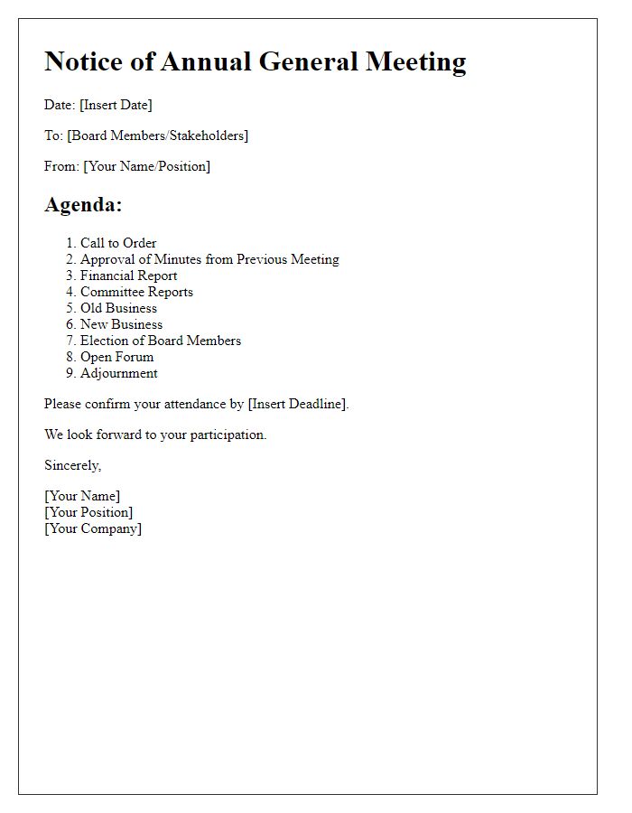 Letter template of Board Meeting Annual General Meeting Agenda Notice