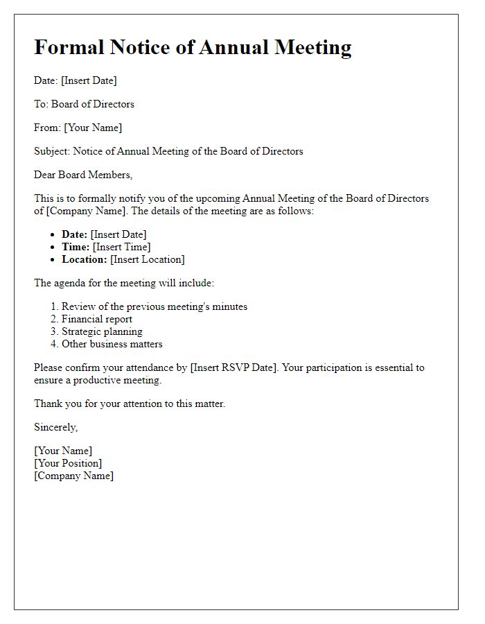 Letter template of Formal Notice for Board Directors Annual Meeting