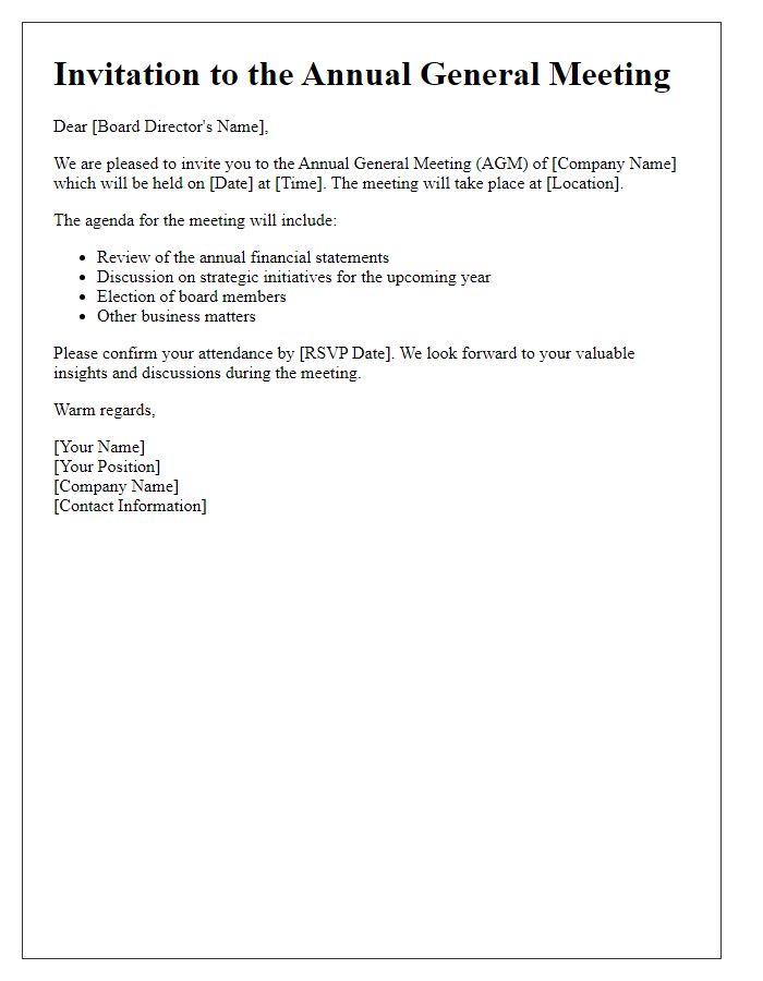 Letter template of Invitation to Board Directors for Annual General Meeting