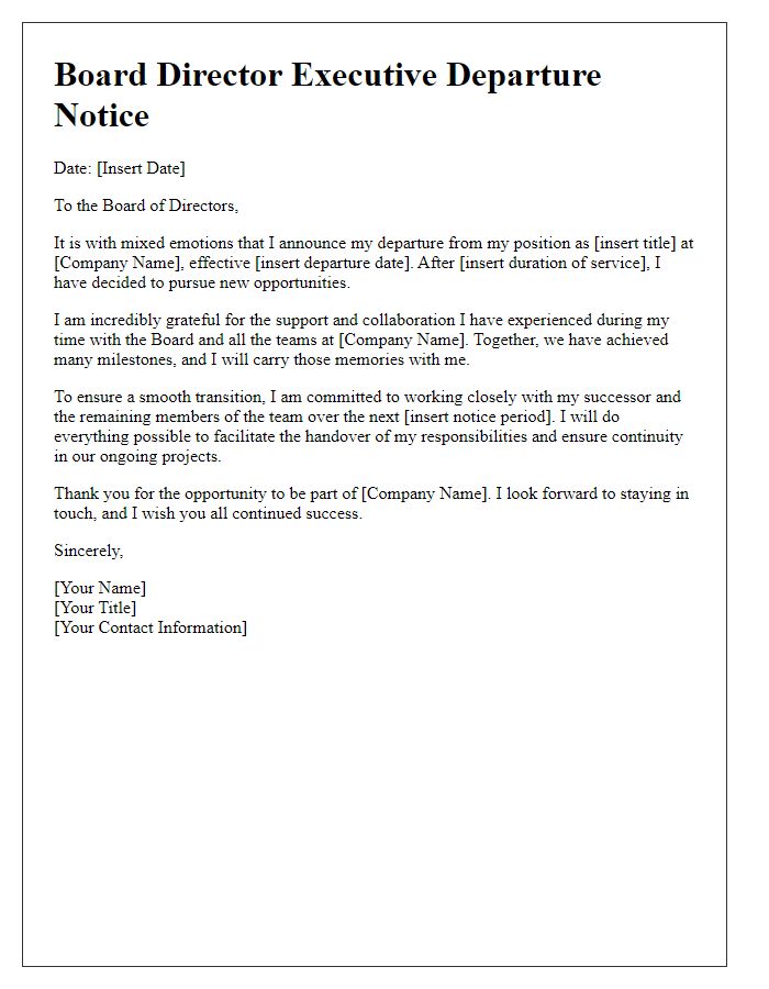 Letter template of Board Director Executive Departure Notice