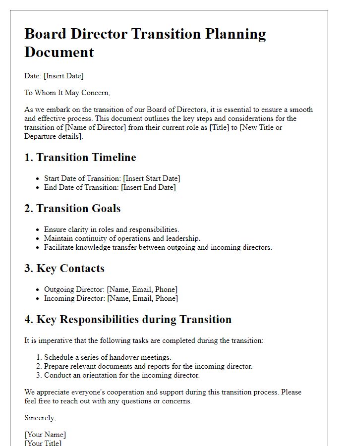 Letter template of Board Director Transition Planning Document