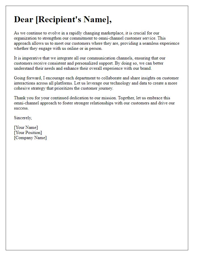 Letter template of board director emphasizing omni-channel customer service approaches.