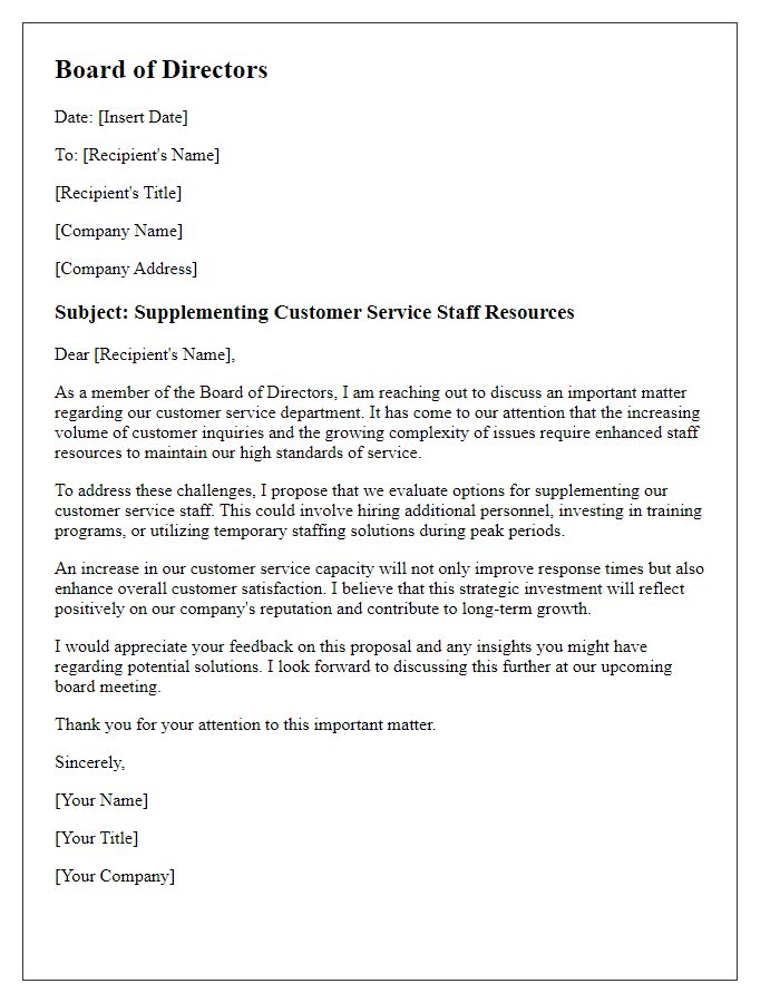 Letter template of board director for supplementing customer service staff resources.