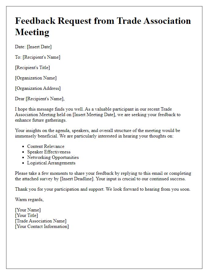 Letter template of feedback request from board director trade association meeting.