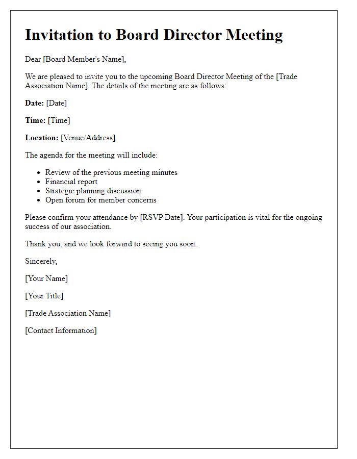 Letter template of invitation for board director trade association meeting.