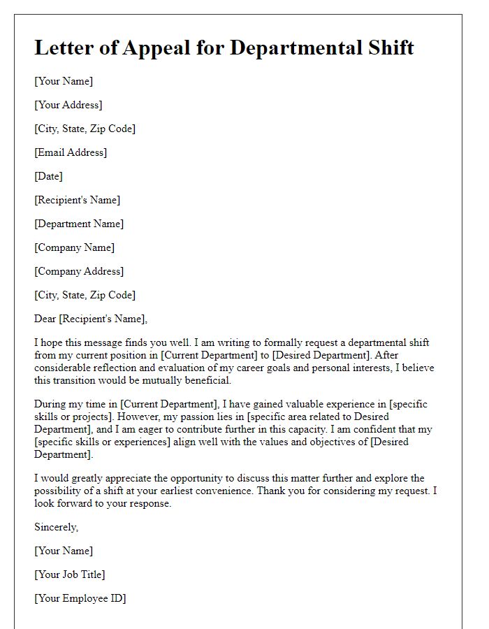 Letter template of appeal for departmental shift