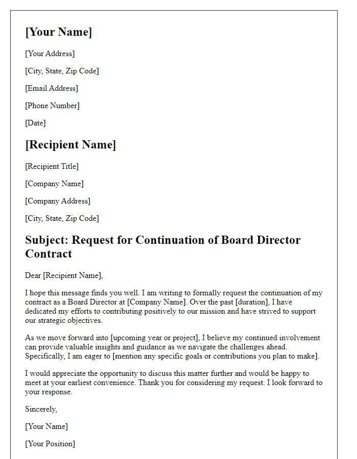 Letter template of formal request for board director contract continuation