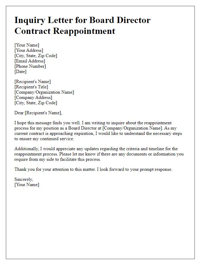 Letter template of inquiry regarding board director contract reappointment