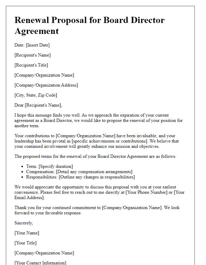 Letter template of renewal proposal for board director agreement