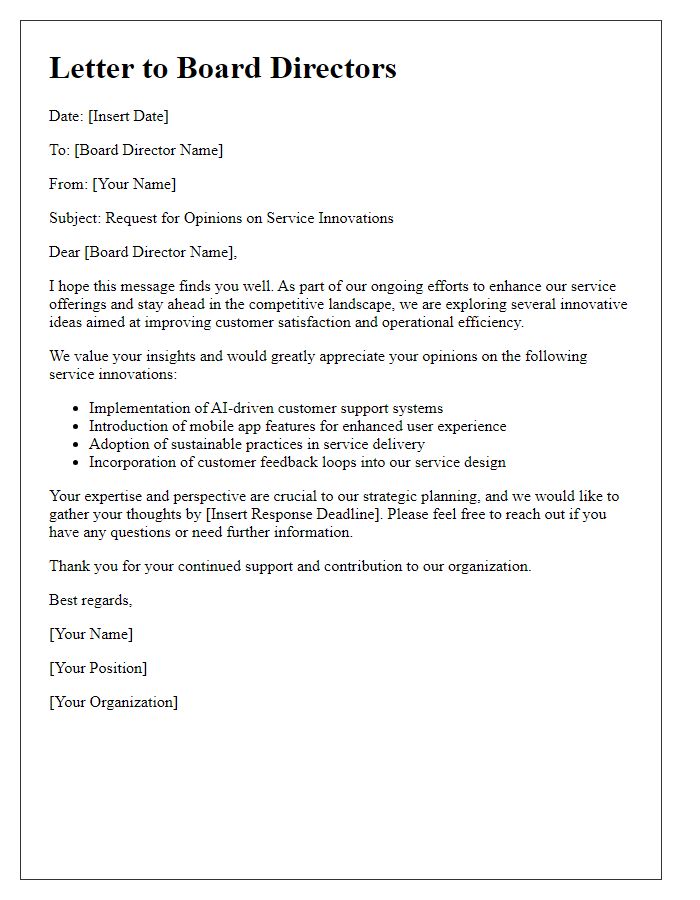 Letter template of note for board director opinions on service innovations.