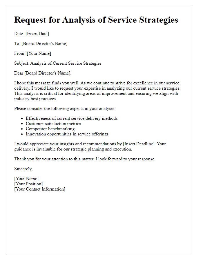 Letter template of prompt for board director analysis of service strategies.