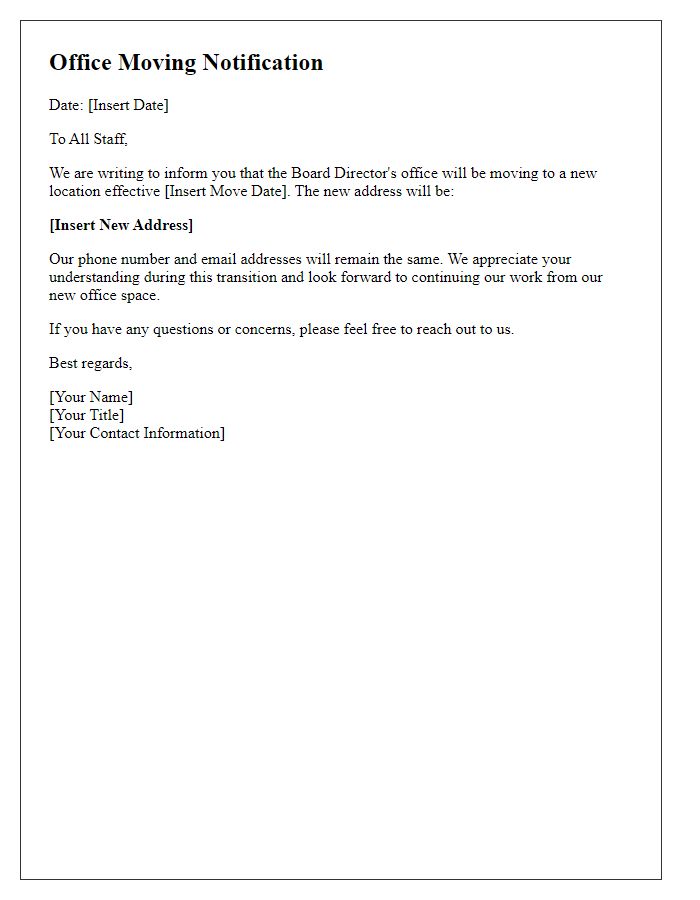 Letter template of board director office moving notification