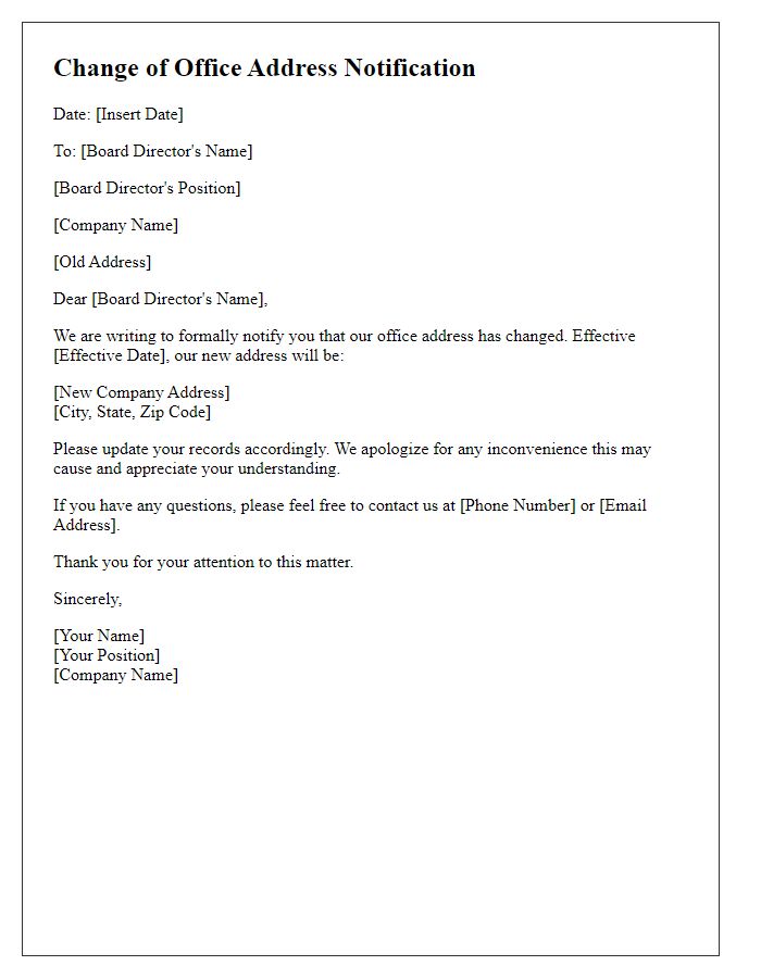 Letter template of change of office address for board directors