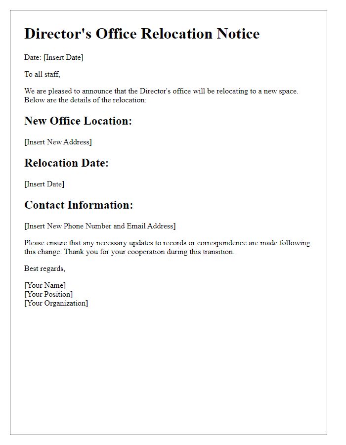 Letter template of director's office relocation details