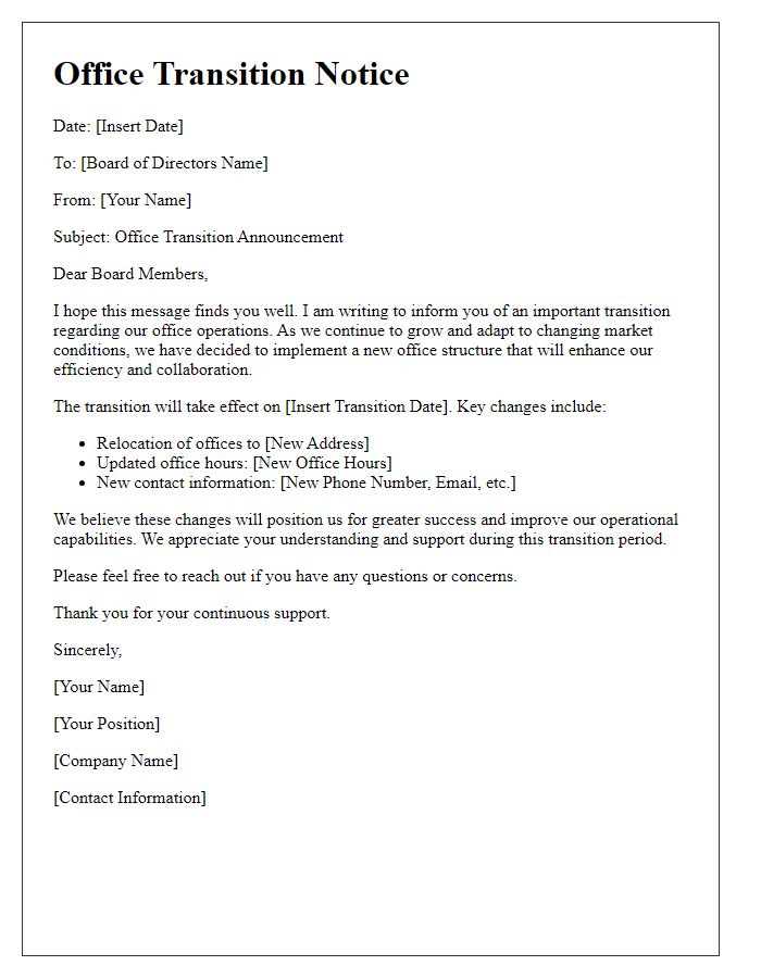 Letter template of office transition letter for board directors