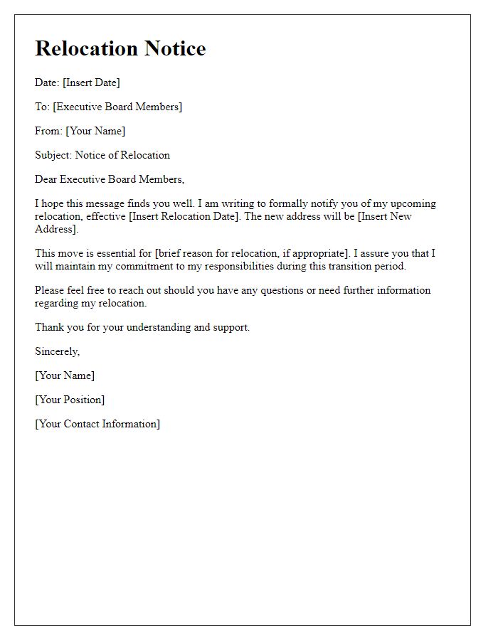 Letter template of relocation notice for executive board members