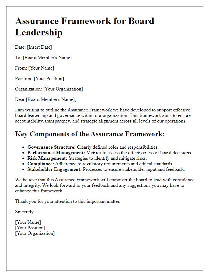 Letter template of Assurance Framework for Board Leadership