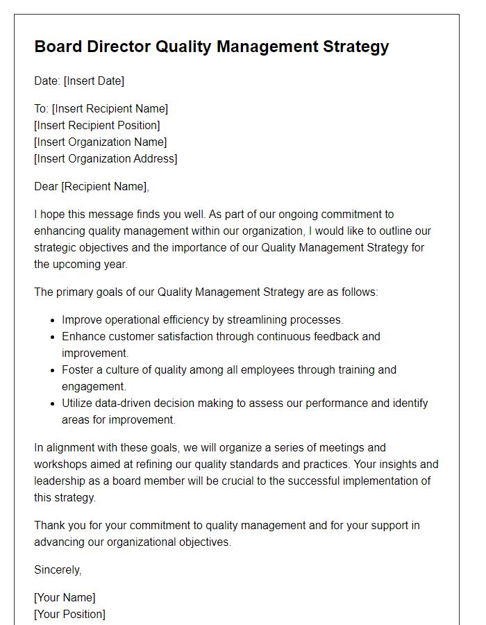 Letter template of Board Director Quality Management Strategy