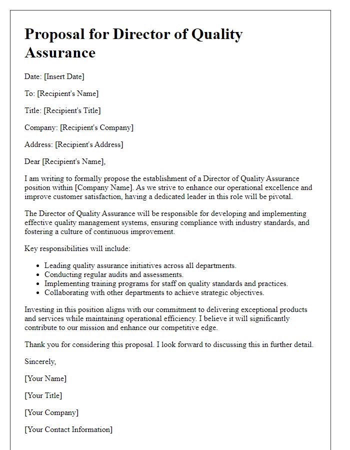 Letter template of Director Quality Assurance Proposal