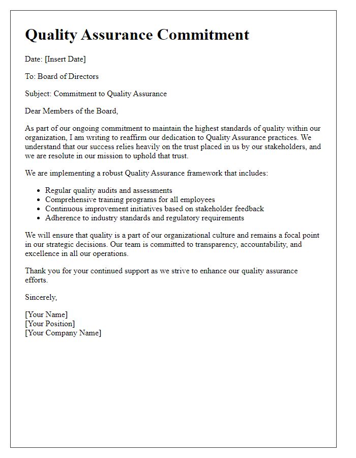 Letter template of Quality Assurance Commitment for Board Directors