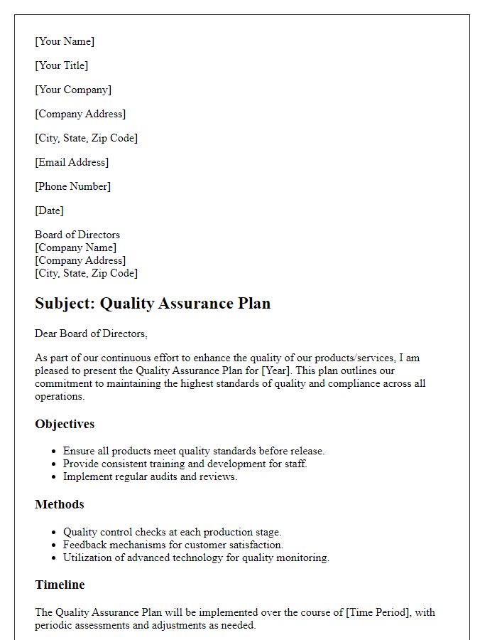 Letter template of Quality Assurance Plan for Board Directors