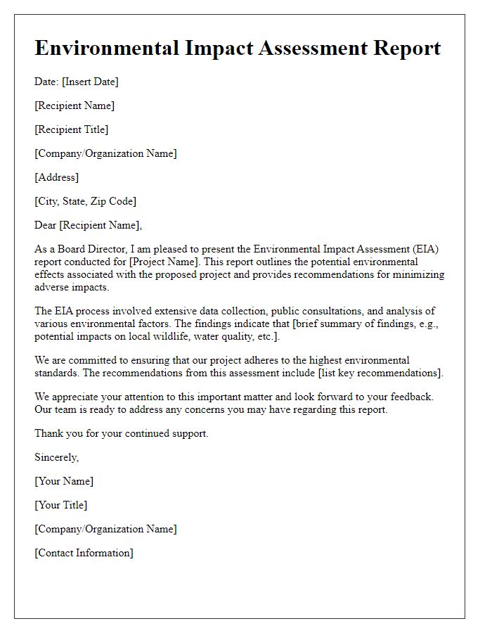 Letter template of Board Director Environmental Impact Assessment Report