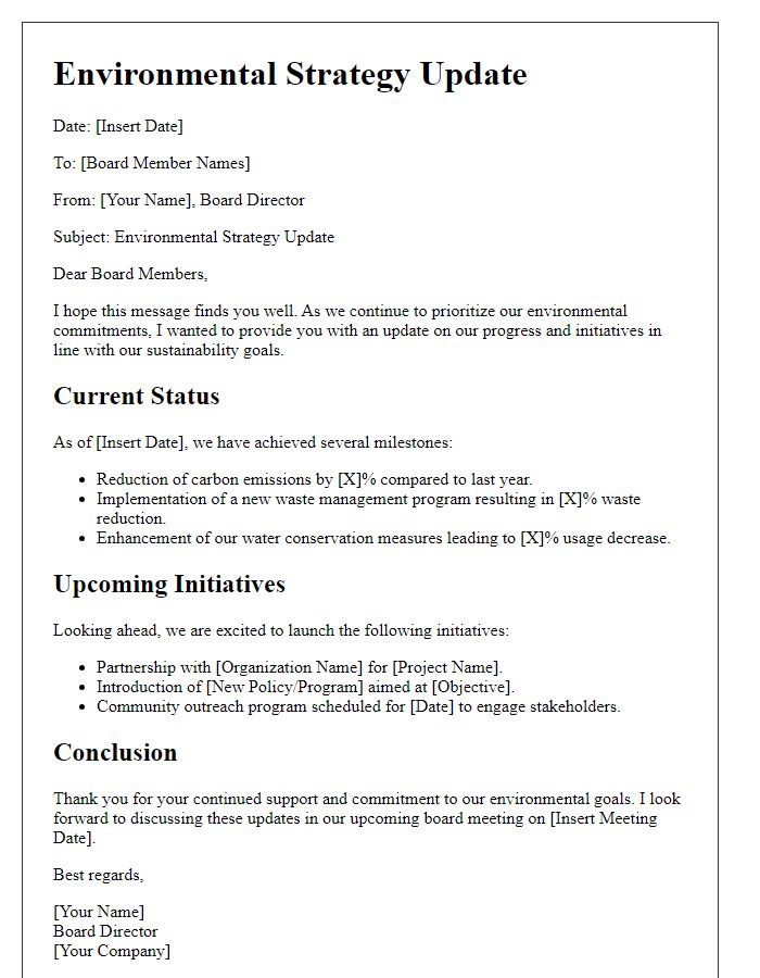 Letter template of Board Director Environmental Strategy Update