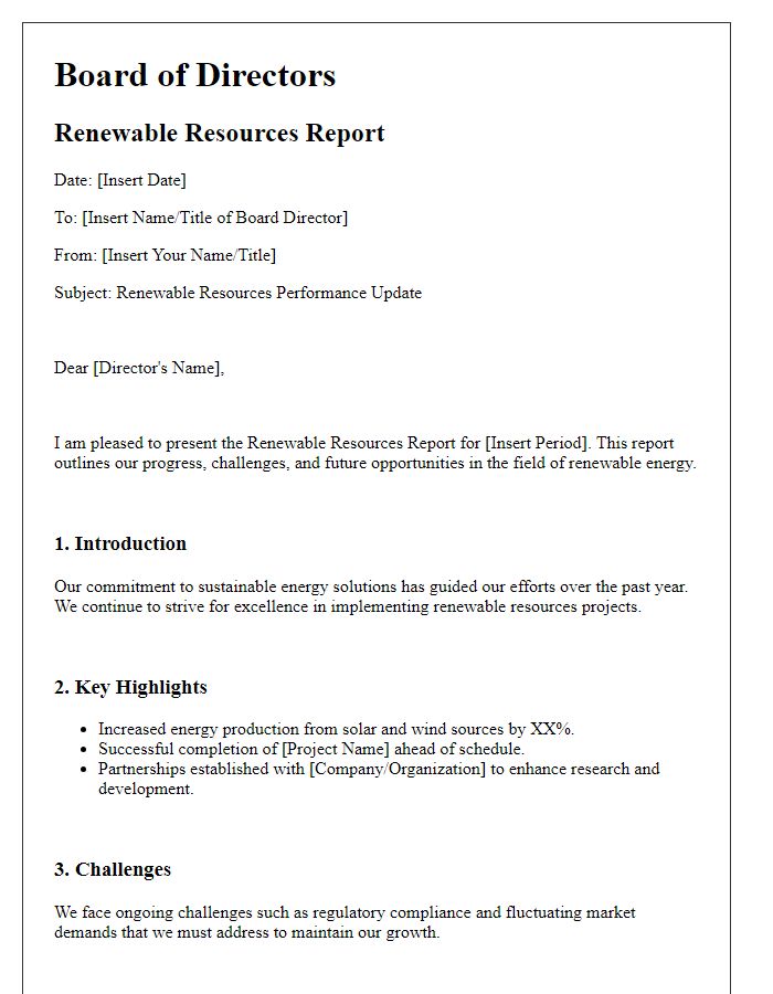 Letter template of Board Director Renewable Resources Report