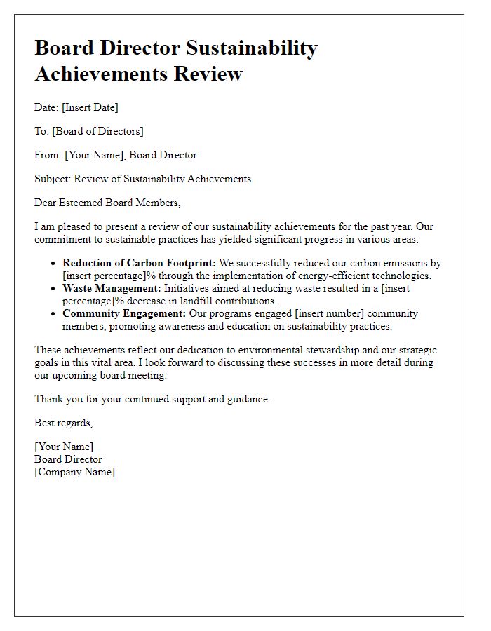 Letter template of Board Director Sustainability Achievements Review