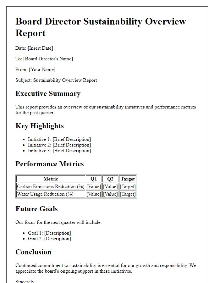 Letter template of Board Director Sustainability Overview Report