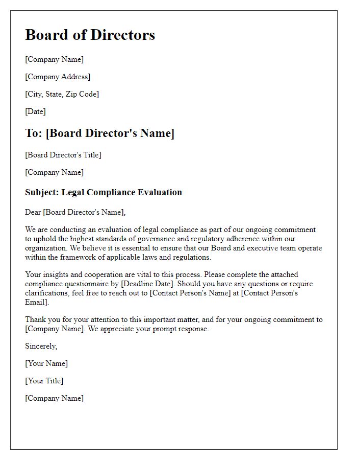 Letter template of board director legal compliance evaluation.