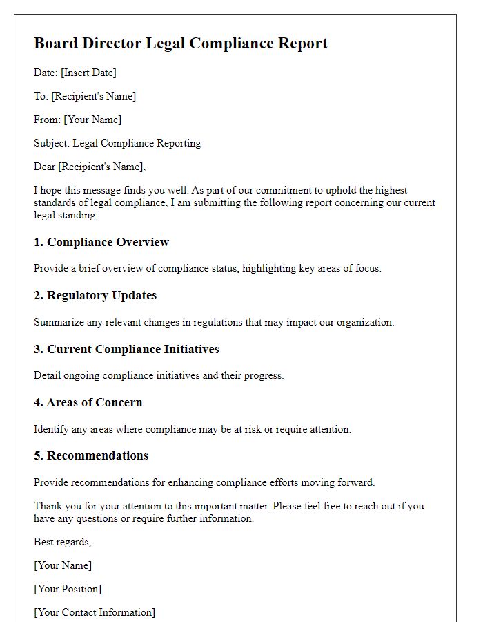 Letter template of board director legal compliance reporting.