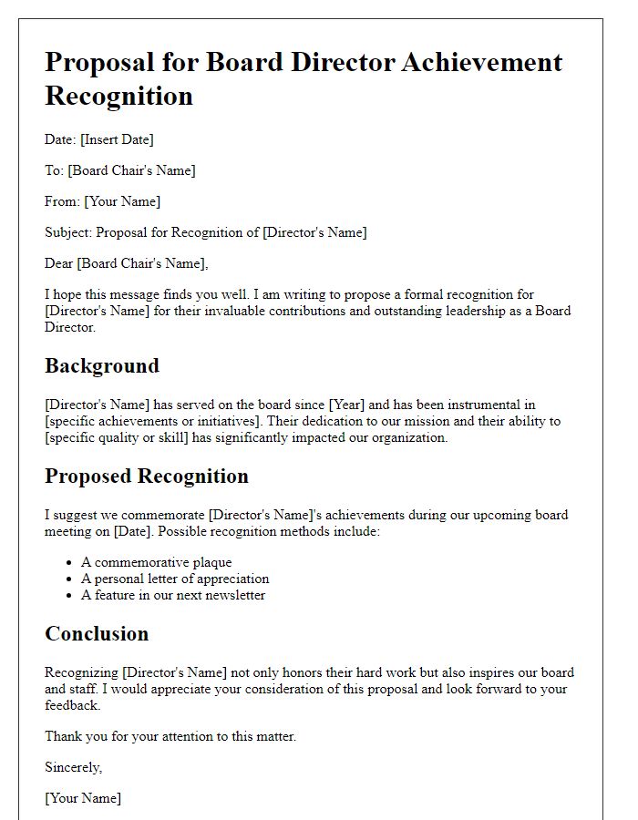 Letter template of proposal for board director achievement recognition.