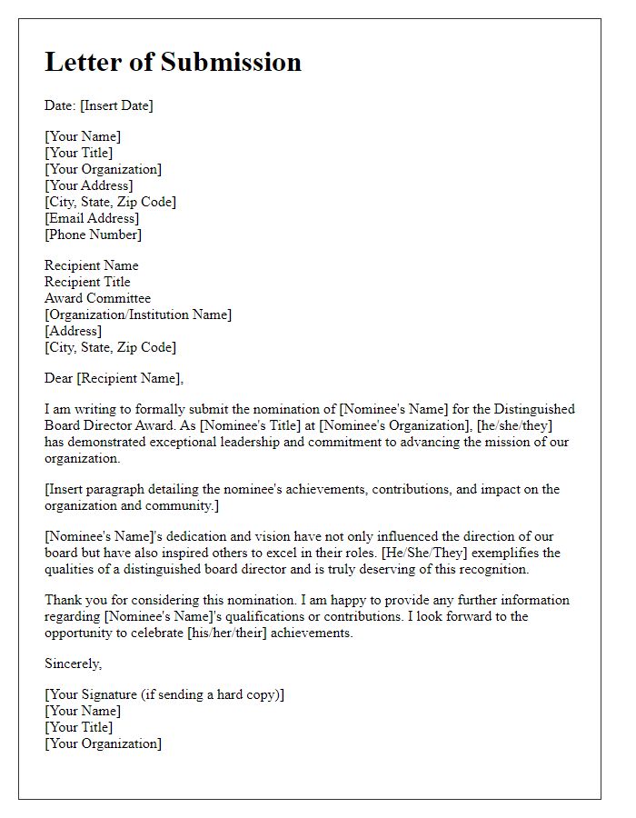 Letter template of submission for distinguished board director award.