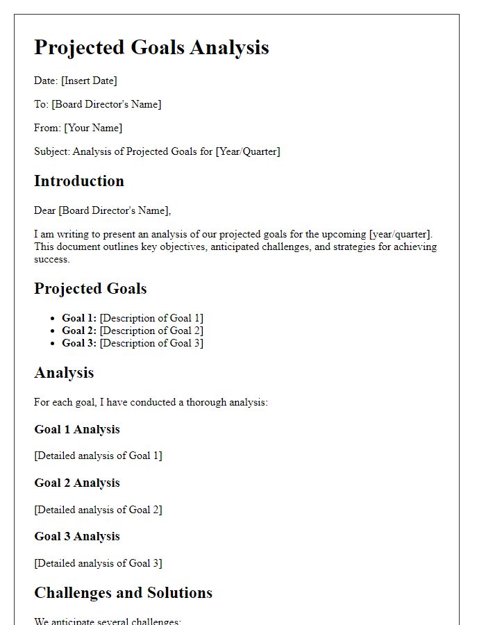 Letter template of projected goals analysis for board director.