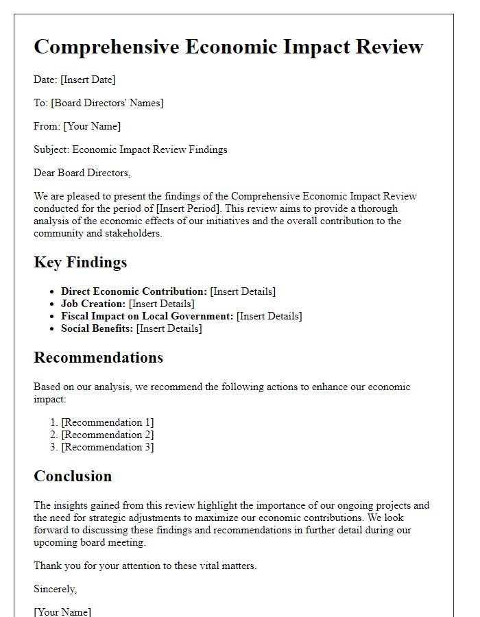 Letter template of comprehensive economic impact review for board directors.