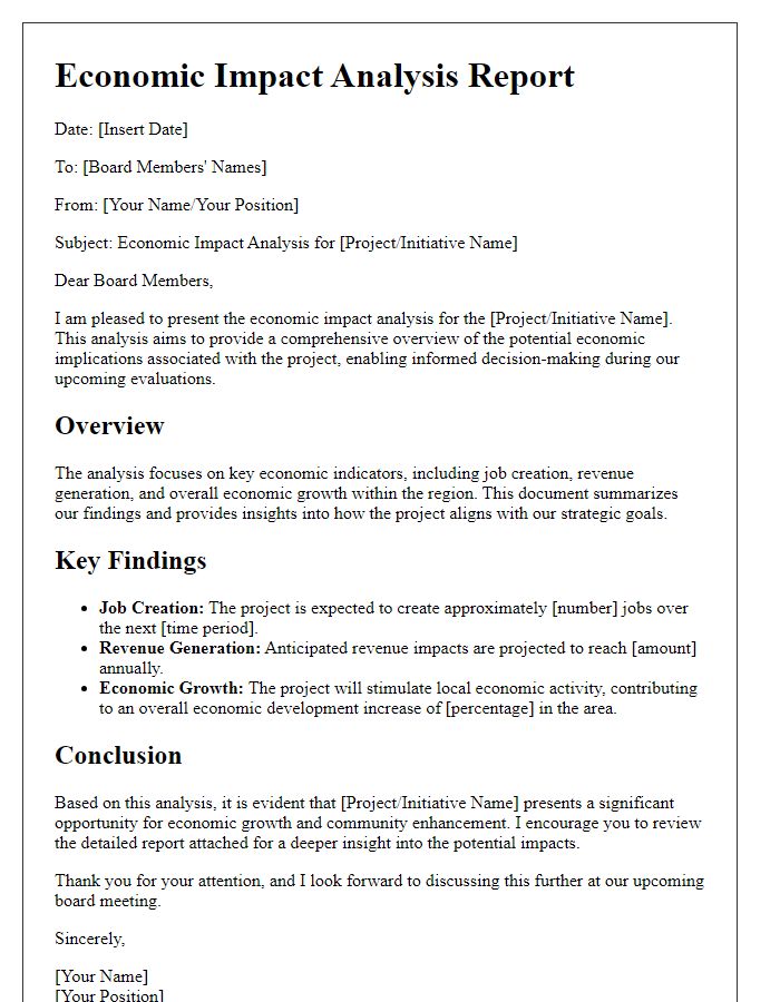 Letter template of economic impact analysis for board members' evaluation.