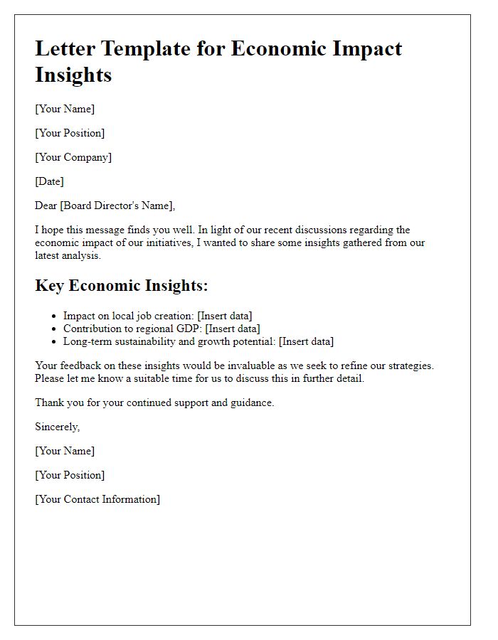 Letter template of economic impact insights for board director feedback.