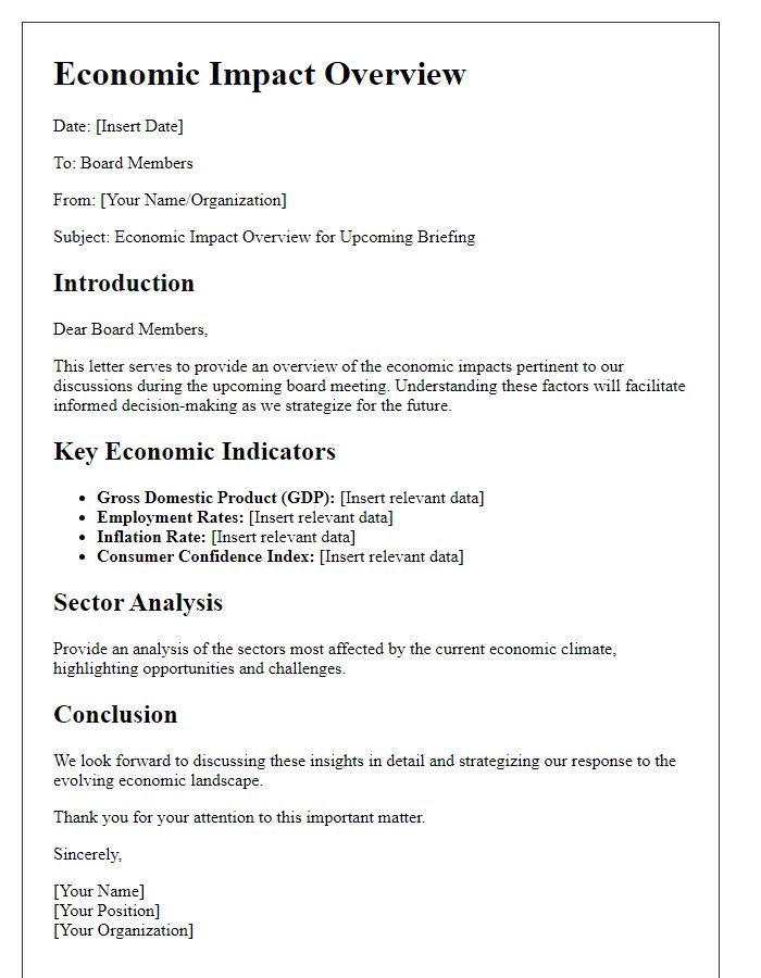 Letter template of economic impact overview for board members' briefing.